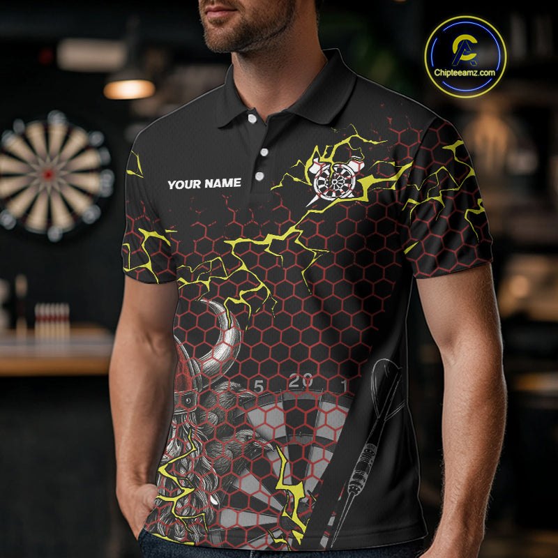 Red Horned Warrior Skull Men's Dart Shirt - Personalized Name For Darts Jersey NYN0445