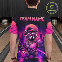 Load image into Gallery viewer, Funny Rich Raccoon Bowling Shirts For Men Custom Neon Bowling Polo &amp; Quarter-Zip Jerseys NYN3415