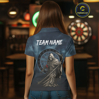 Skeleton And Dartboard Custom Blue Polo Darts Shirt For Women - Darts Team Jersey NYN0698