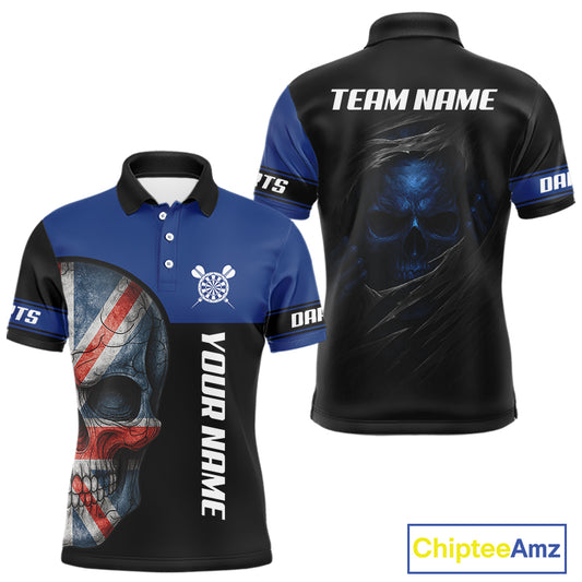 Blue Skeleton & Dartboard Custom Polo Darts Shirt For Men - Darts Team Jersey NYN0701