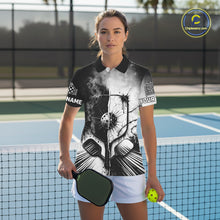 Load image into Gallery viewer, Custom Black White Pickleball Ball League Jerseys Grunge Pickleball Paddle Shirts For Women NYN2135