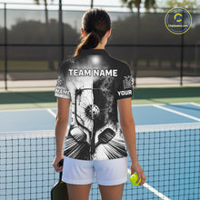 Load image into Gallery viewer, Custom Black White Pickleball Ball League Jerseys Grunge Pickleball Paddle Shirts For Women NYN2135