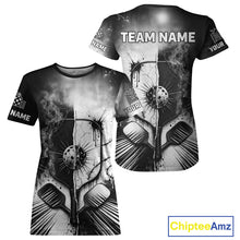 Load image into Gallery viewer, Custom Black White Pickleball Ball League Jerseys Grunge Pickleball Paddle Shirts For Women NYN2135