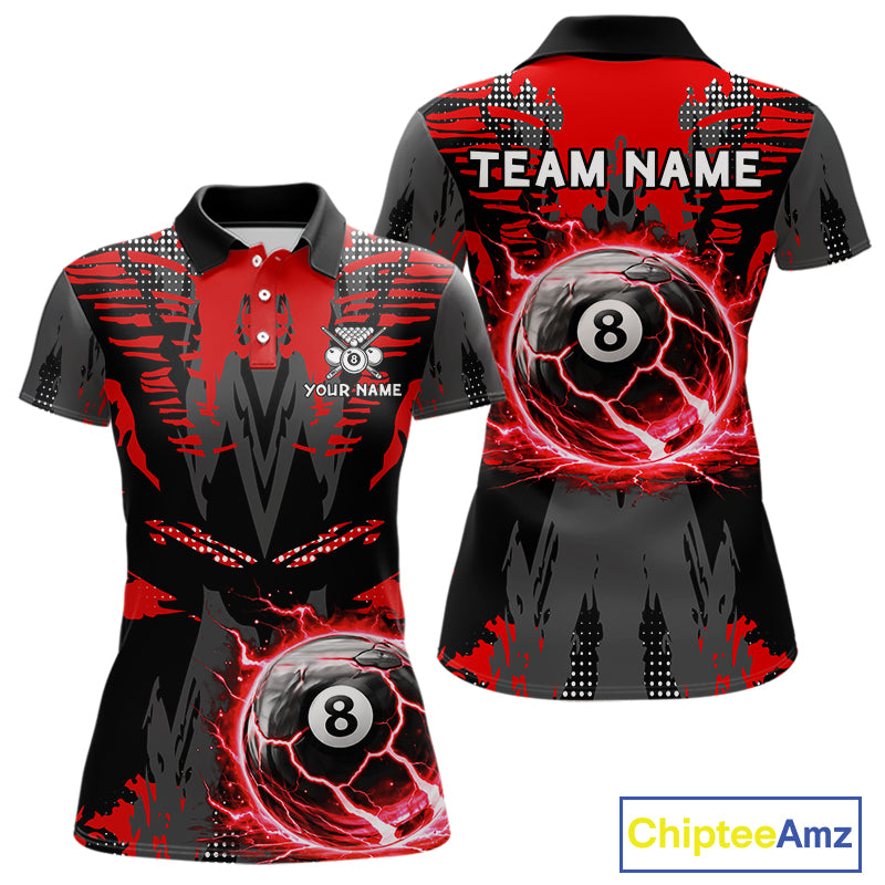 Black And Red Crack 8 Ball Pool Billiard Apparel For Women Custom Billiard Team Shirt Designs NYN2406