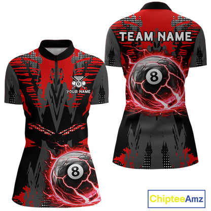 Black And Red Crack 8 Ball Pool Billiard Apparel For Women Custom Billiard Team Shirt Designs NYN2406