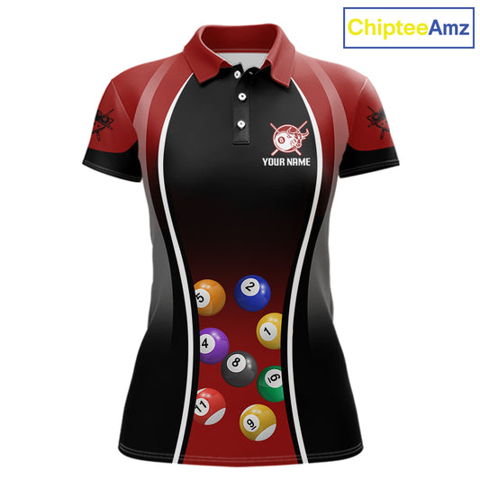 Red Funny Bull Pool Balls Women Billiard Polo & 1/4-Zip Apparel Custom Billiard Shirt Designs NYN2408