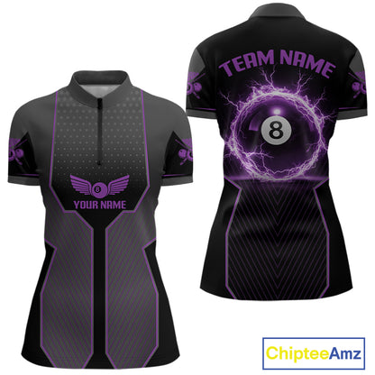 Thunder Purple 8 Ball Pool Women Billiard Polo & 1/4-Zip Jersey Custom Billiard Shirt Designs NYN2410