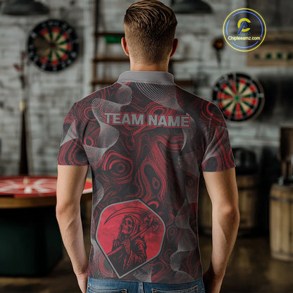 Grim Reaper Darts Flight & Red Swirl Men's Darts Team Shirt Custom Name For Players NYN0460