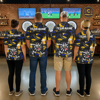 Yellow And Blue Paint Dartboard Funny Beer Darts Team Shirt For Men Custom Darts Polo 1/4-Zip Jersey NYN3988