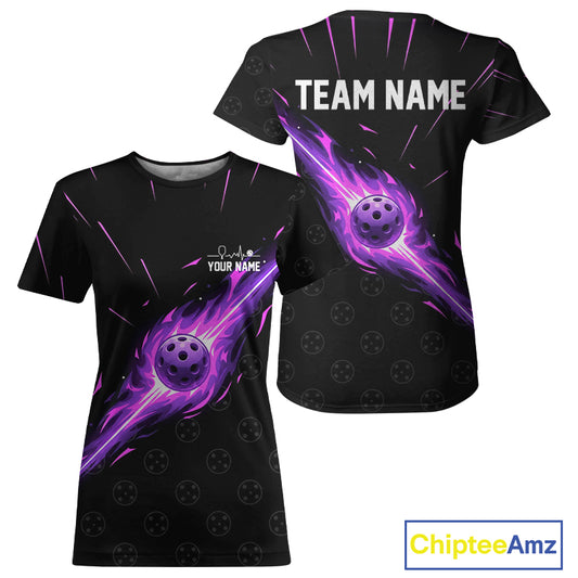 Custom Lightning Purple Pickleball Ball T-Shirt Women's Pickleball Tournament Shirt NYN1881
