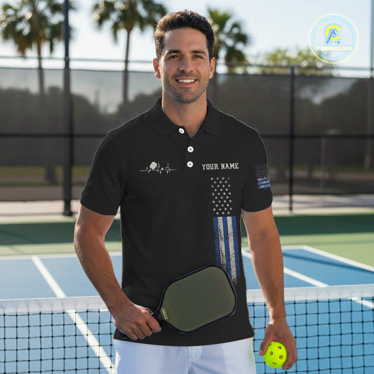Custom Blue Grunge Skull Pickleball Ball League Jerseys For Men US Flag Pickleball Shirts NYN2152