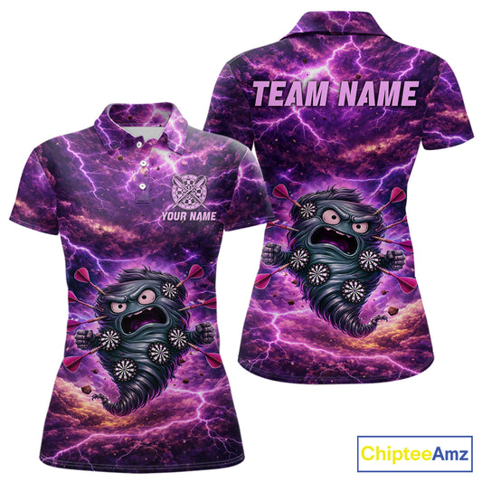 Purple Funny Scary Tornado Dartboard & Arrow Women Darts Polo Shirt Custom Dart League Shirts NYN2643