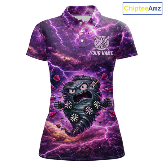 Purple Funny Scary Tornado Dartboard & Arrow Women Darts Polo Shirt Custom Dart League Shirts NYN2643