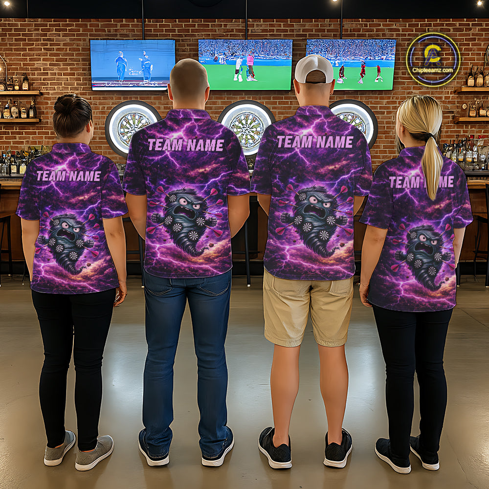 Purple Funny Scary Tornado Dartboard & Arrow Women Darts 1/4-Zip Shirt Custom Dart League Shirts NYN2643