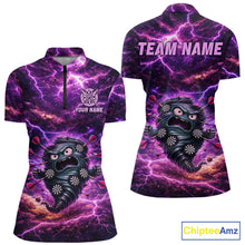Load image into Gallery viewer, Purple Funny Scary Tornado Dartboard &amp; Arrow Women Darts 1/4-Zip Shirt Custom Dart League Shirts NYN2643