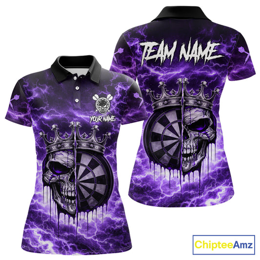 Thunder Purple Cracked Crown Skull Dartboard Women Darts Polo Shirt Custom Dart League Shirt NYN2645
