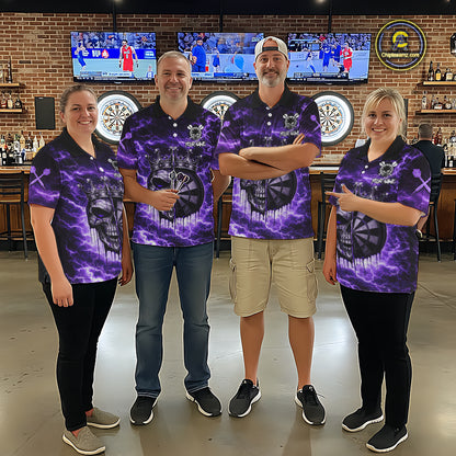 Thunder Purple Cracked Crown Skull Dartboard Women Darts 1/4-Zip Shirt Custom Dart League Shirt NYN2645