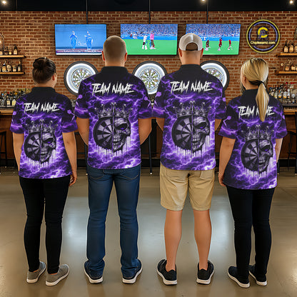 Thunder Purple Cracked Crown Skull Dartboard Women Darts 1/4-Zip Shirt Custom Dart League Shirt NYN2645