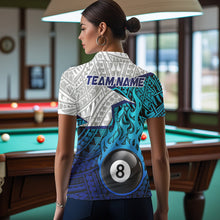 Load image into Gallery viewer, Billiards Pool Player White Blue Tribal Polo Quater-Zip Shirts For Women, Custom Billiard Team Jerseys NYN3015