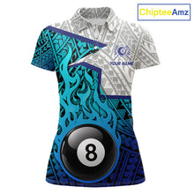 Load image into Gallery viewer, Billiards Pool Player White Blue Tribal Polo Quater-Zip Shirts For Women, Custom Billiard Team Jerseys NYN3015