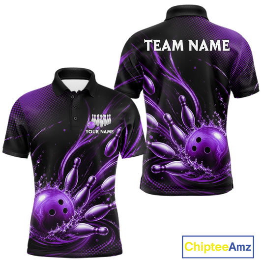 Purple Watering Bowling Ball & Pins Jerseys For Men Custom Splatter Bowling Shirt Team Attire NYN3182