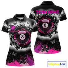Load image into Gallery viewer, Black white pink billiard 8 ball pool shirt for women butterfly grunge billiard jersey