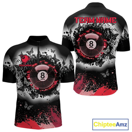 Black white red billiard 8 ball pool shirt for men butterfly grunge billiard jersey
