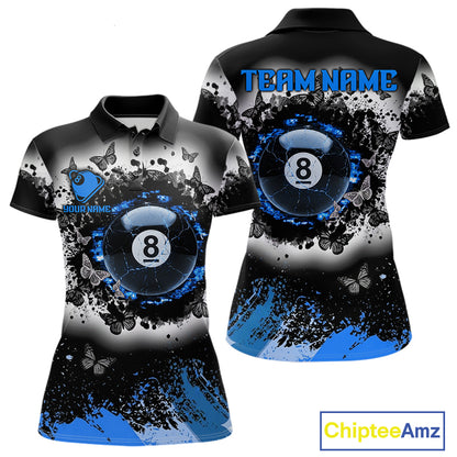 Black white blue billiard 8 ball pool shirt for women butterfly grunge billiard jersey