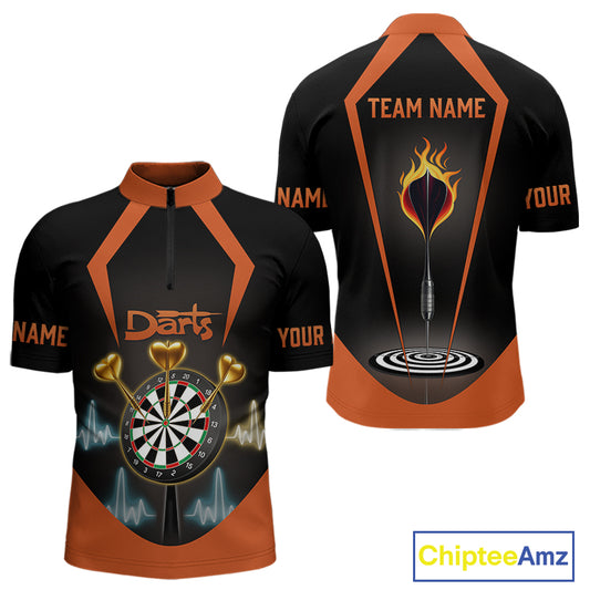 Heartbeat And Dartboard Custom Darts Quarter-Zip Shirt For Men - Darts Team Jersey NYN0724