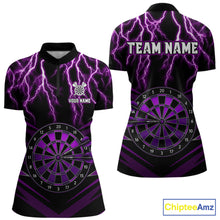 Load image into Gallery viewer, Thunder Lightning Purple Dartboard Women's Quarter Zip Darts Jersey, Custom Name Tournament Shirt Front And Back