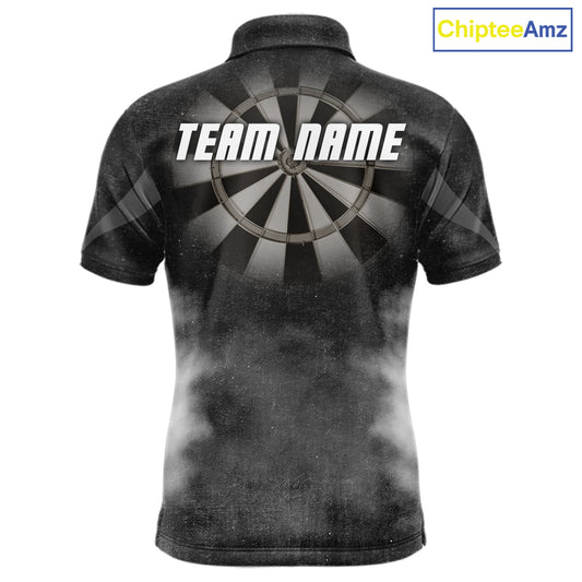 Black Smokes Men's Darts Polo Shirt Mockup, Personalized Dart Tournament Jersey, Professional Dart League Team Uniform