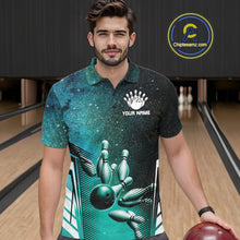 Load image into Gallery viewer, Turquoise Galaxy Bowling Ball Shirt For Men Custom Team Polo Quarter-Zip Bowling Jersey NYN3726
