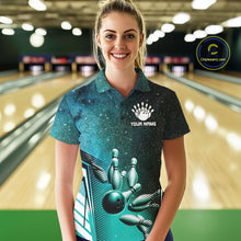 Load image into Gallery viewer, Turquoise Galaxy Bowling Ball Shirt For Women Custom Team Polo Quarter-Zip Bowling Jersey NYN3726