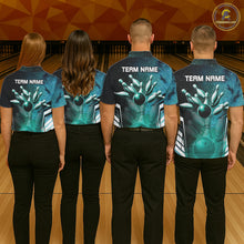 Load image into Gallery viewer, Turquoise Galaxy Bowling Ball Shirt For Women Custom Team Polo Quarter-Zip Bowling Jersey NYN3726