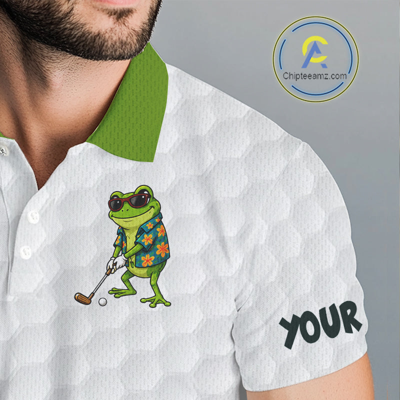 Custom Frog Golfer Golf Ball Team Attire Tropical Monstera Golf Polo Golf Shirts For Men NYN3992