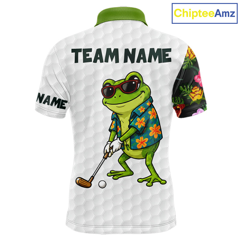 Custom Frog Golfer Golf Ball Team Attire Tropical Monstera Golf Polo Golf Shirts For Men NYN3992