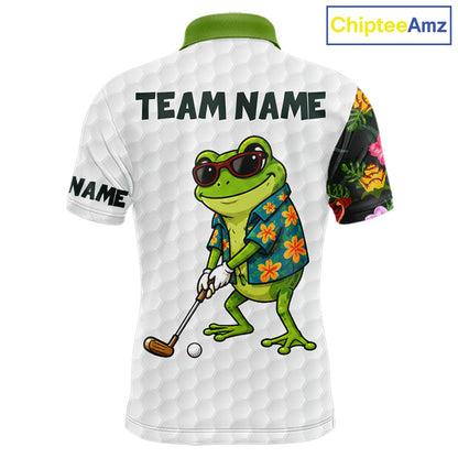 Custom Frog Golfer Golf Ball Team Attire Tropical Monstera Golf Polo Golf Shirts For Men NYN3992