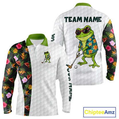 Custom Frog Golfer Golf Ball Team Attire Tropical Monstera Golf Polo Golf Shirts For Men NYN3992
