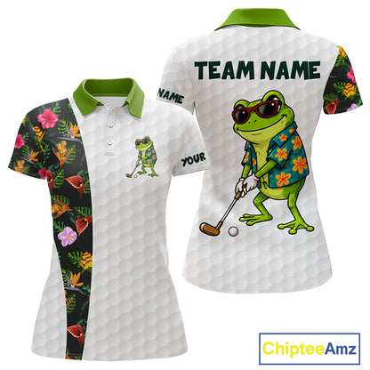 Custom Frog Golfer Golf Ball Team Attire Tropical Monstera Golf Polo Golf Shirts For Women NYN3992
