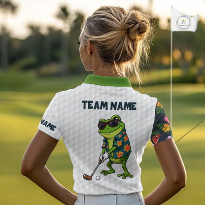 Custom Frog Golfer Golf Ball Team Attire Tropical Monstera Golf Polo Golf Shirts For Women NYN3992