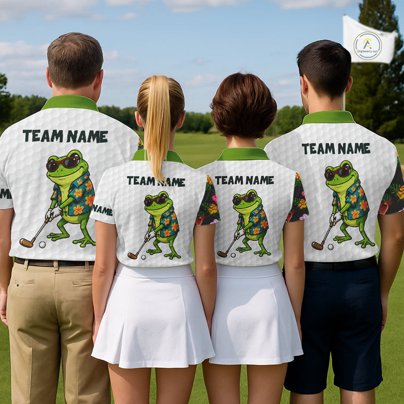 Custom Frog Golfer Golf Ball Team Attire Tropical Monstera Golf Polo Golf Shirts For Men NYN3992