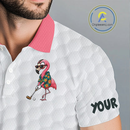 Custom Flamingo Golfer Golf Ball Team Attire Tropical Monstera Golf Polo Golf Shirts For Men NYN3993