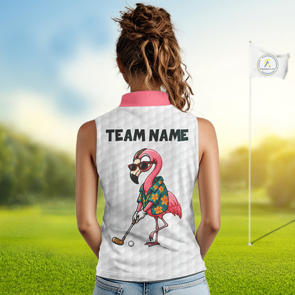 Custom Flamingo Golfer Golf Ball Team Attire Tropical Monstera Sleeveless Golf Polo Golf Shirts For Women NYN3993