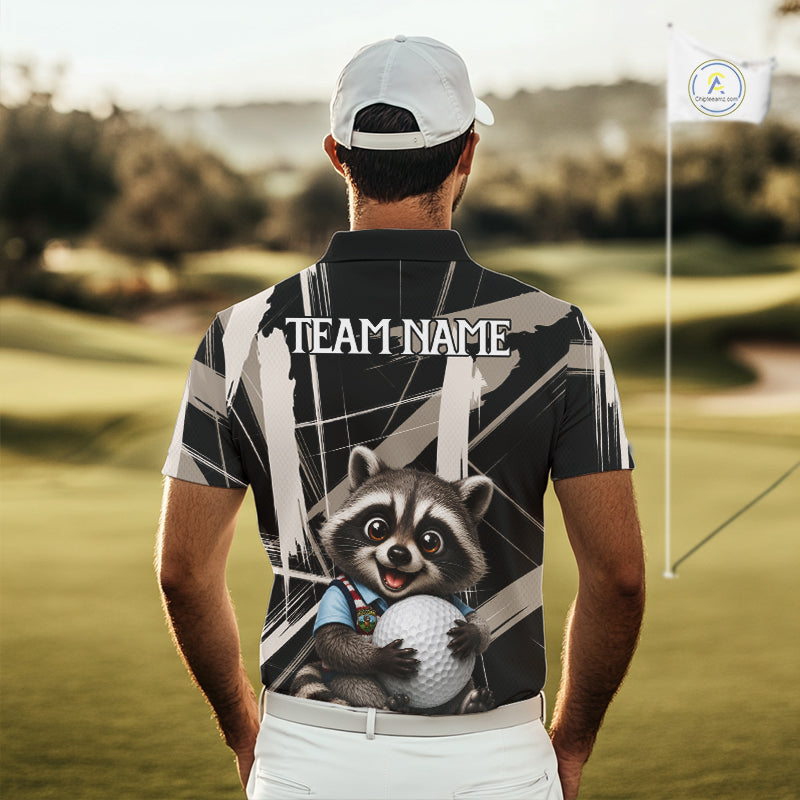 Mens Funny Cute Raccoon Golf Polo Shirts Custom Beige & Cream Brush Golf Team Outfit, Golf Gifts NYN3998