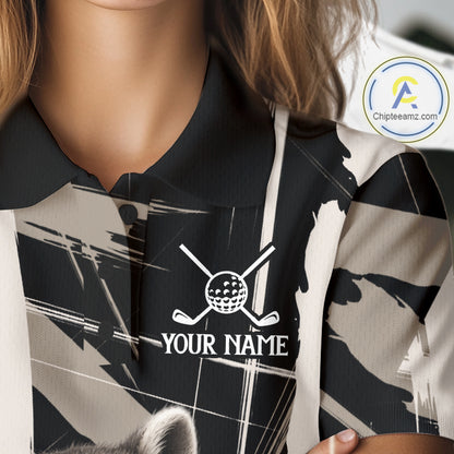 Womens Funny Cute Raccoon Women Golf Polo Shirts Custom Beige & Cream Brush Golf Team Outfit, Golf Gifts NYN3998