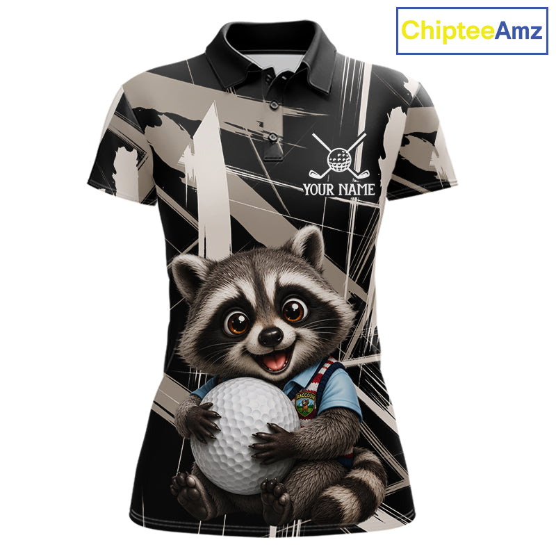 Womens Funny Cute Raccoon Women Golf Polo Shirts Custom Beige & Cream Brush Golf Team Outfit, Golf Gifts NYN3998