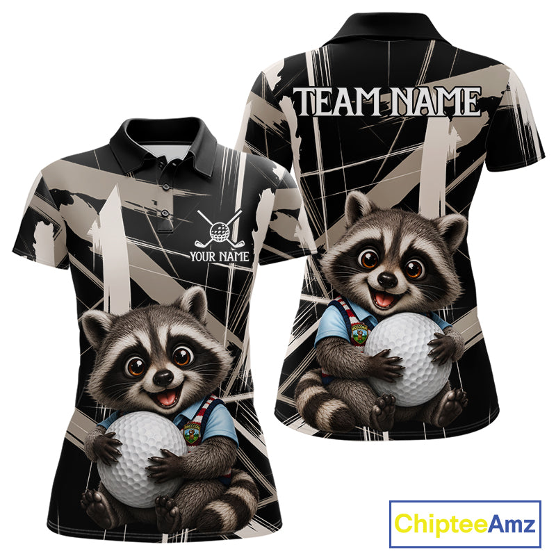 Womens Funny Cute Raccoon Women Golf Polo Shirts Custom Beige & Cream Brush Golf Team Outfit, Golf Gifts NYN3998