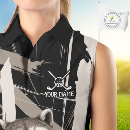 Womens Funny Cute Raccoon Womens Golf Sleeveless Polo Shirts Custom Beige & Cream Brush Golf Team Outfit, Golf Gifts NYN3998