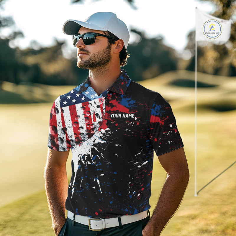 Splatter Golf Ball Personalized Mens Patriot Golf Polo Shirt Custom US Flag Golf Team Gifts NYN4000