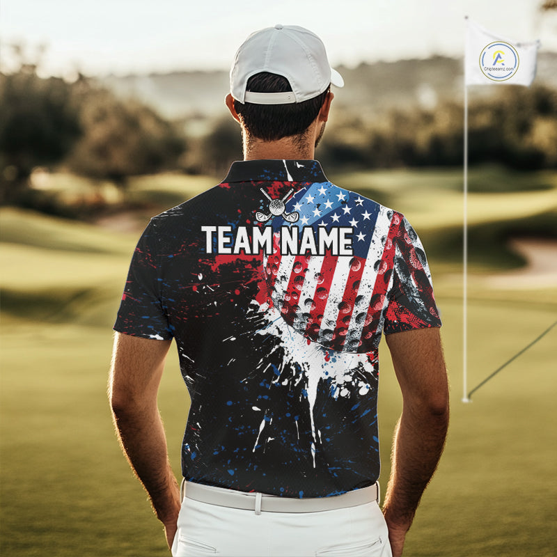 Splatter Golf Ball Personalized Mens Patriot Golf Polo Shirt Custom US Flag Golf Team Gifts NYN4000